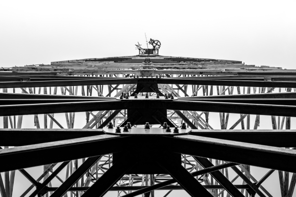 Electrical tower bottom-up view.