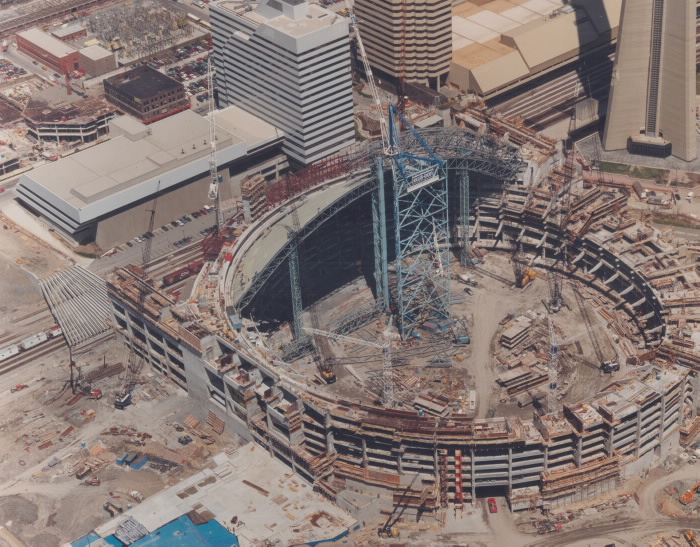 Aeriel view of stadium under construction