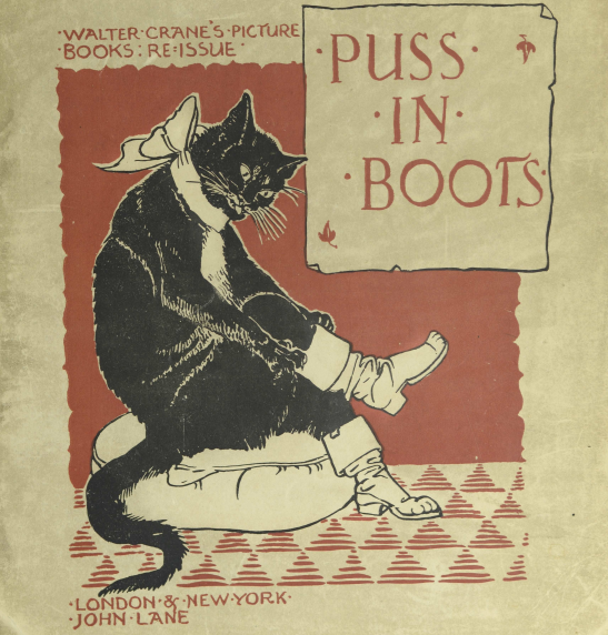 Cover of Puss in Boots book showing cat putting on boots