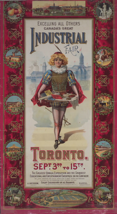 Affiche illustrée “La grande foire industrielle du Canada Toronto excelle toutes les autres, du 3 au 15 septembre”