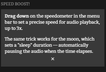 Audio playback speed and sleep settings.
