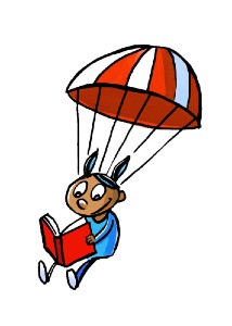 TDSRC cartoon of kid reading while parachuting TDSRC cartoon of kid reading while parachuting