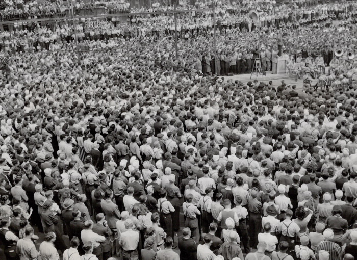 Overhead view of a large group of individuals