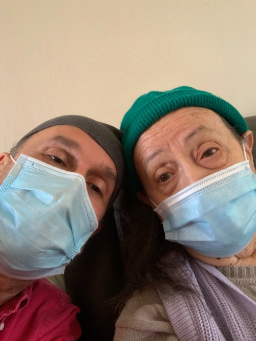 Bill V and Mum - both in masks