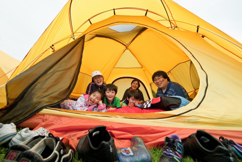 A family in a tent