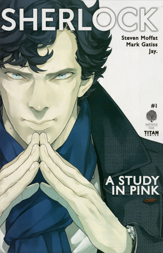 Cover of graphic novel with illustrated portrait of Benedict Cumberbatch as Sherlock.
