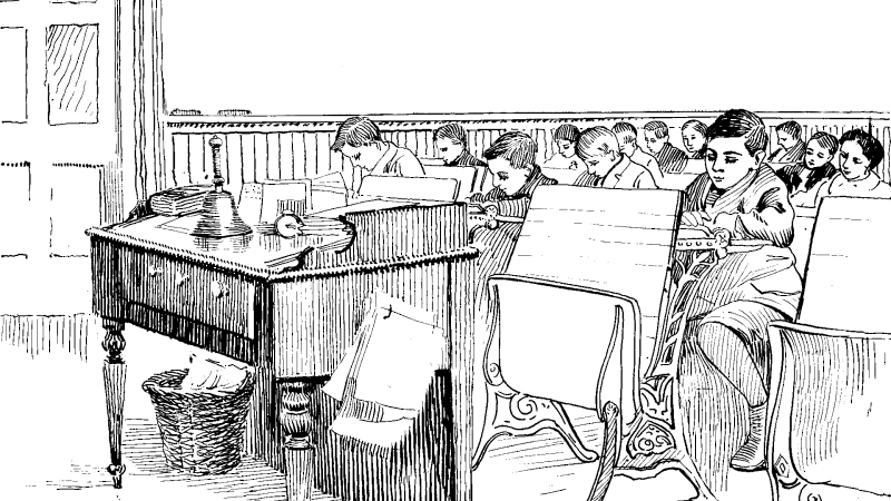 Colouring page of vintage classroom