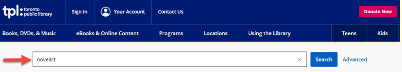 TPL Search Box with 'novelist' TPL Search Box with 'novelist'