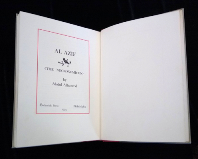 Interior sparse title page for Al Azif