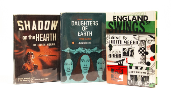 Three hardcover books including Shadow on the Hearth, Daughters of Earth, and England Swings 