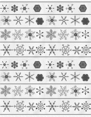 Pattern repeat of illustrated snow crystals on light background. 
