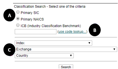 Classification search areas