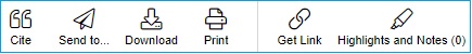 Cite, Send to, Download, Print, Get link, Highlights and notes