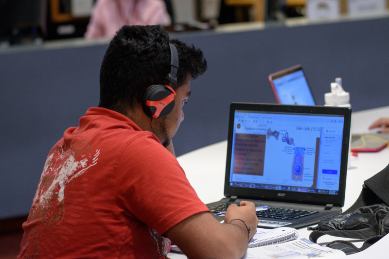 Customer studying on laptop at the library