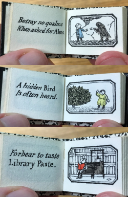 Three images of hand holding open book with short rhymes