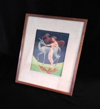 Framed painting of nude female figure with a deer