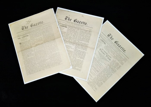 Front of three issues of The Gazette Front of three issues of The Gazette