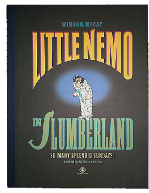 A small boy in a white, polka-dot clown suit stands out on a black book cover.