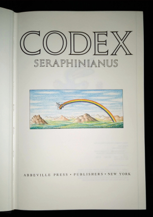 Inside title page with illustration of mysterious contraption and a rainbow over a hilly landscape