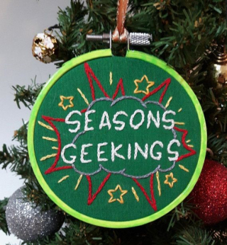 Seasons Geekings embroidered Christmas tree ornament