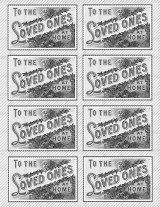 Pattern repeat of "To the loved ones at home". Words surrounded by green ivy and red flowers.