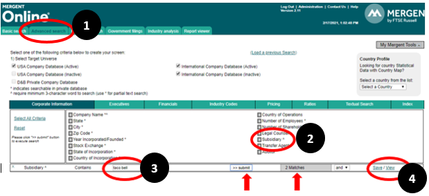 Advanced search page with featured elements