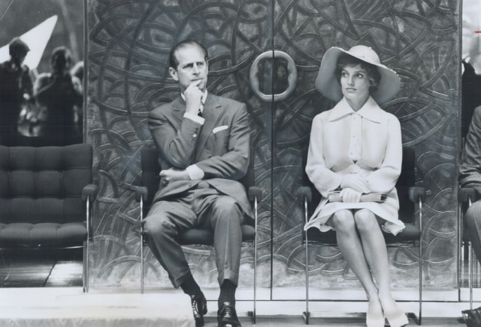 Prince Philip and Margaret Trudeau at formal event sitting on chairs beside each other Prince Philip and Margaret Trudeau at formal event sitting on chairs beside each other
