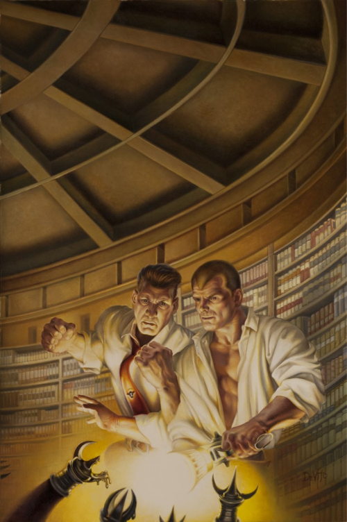 Doc Savage and Renny in Doc's Library
