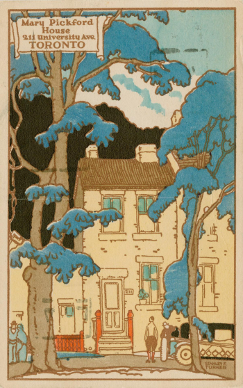 An illustration of Mary Pickford's birth place at 211 University Ave