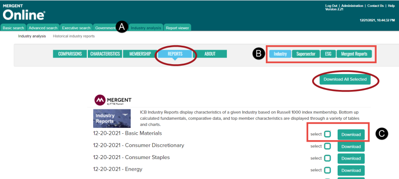 Industry Reports Page
