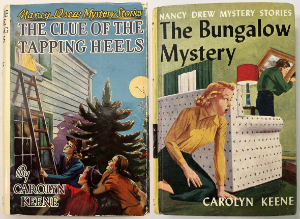 Covers of The Clue of the Tapping Heels and The Bungalow Mystery by Carolyn Keene