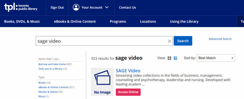 Search results page