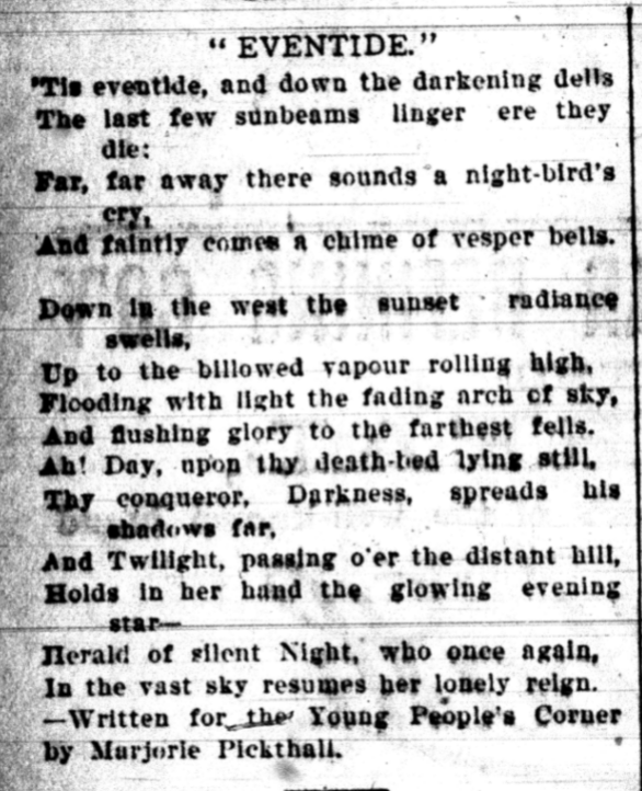 Black and white reproduction of poem in newspaper 