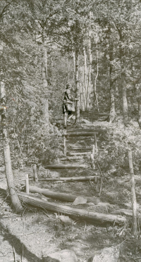 A hiker looks back down the trail.