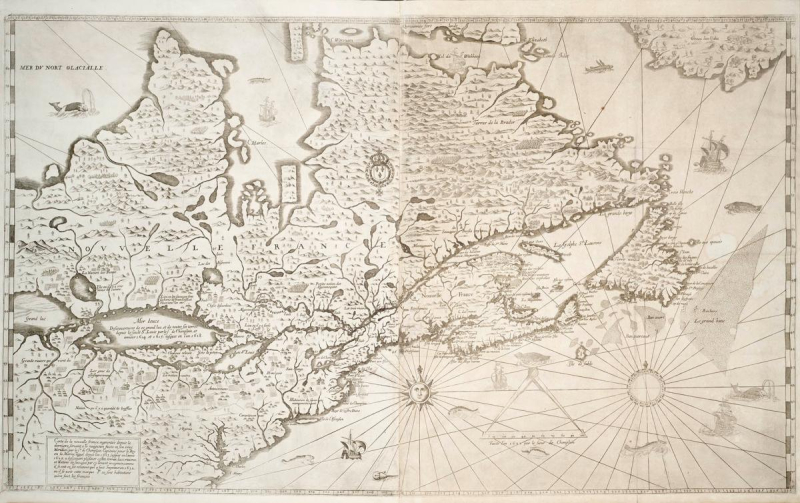 Vintage map with warped proportions of what is now the east coast of North America