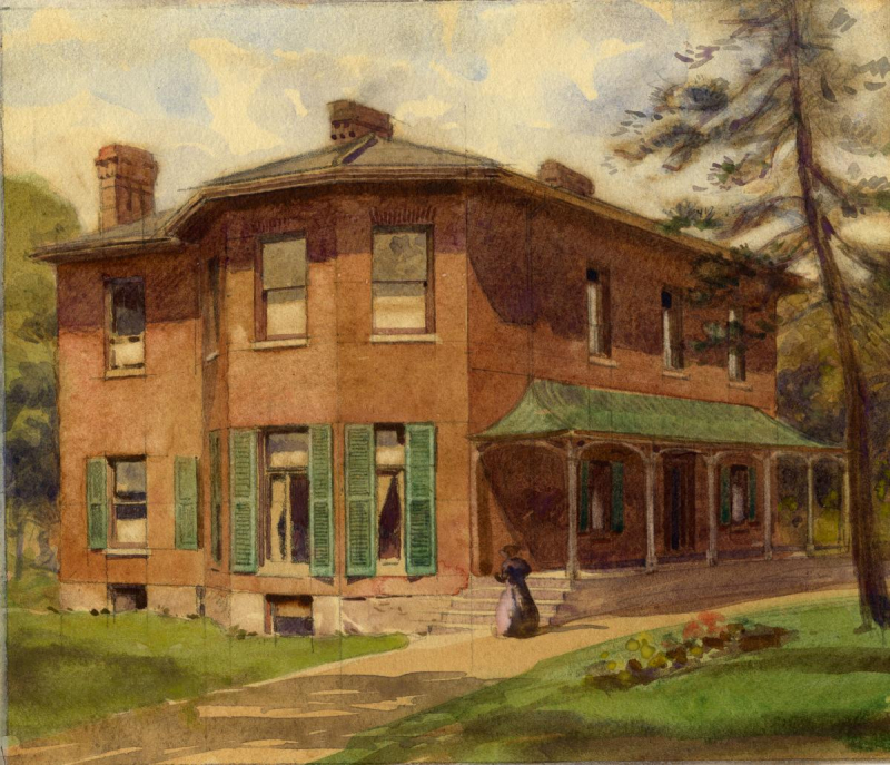 Painterly illustration of old two story building