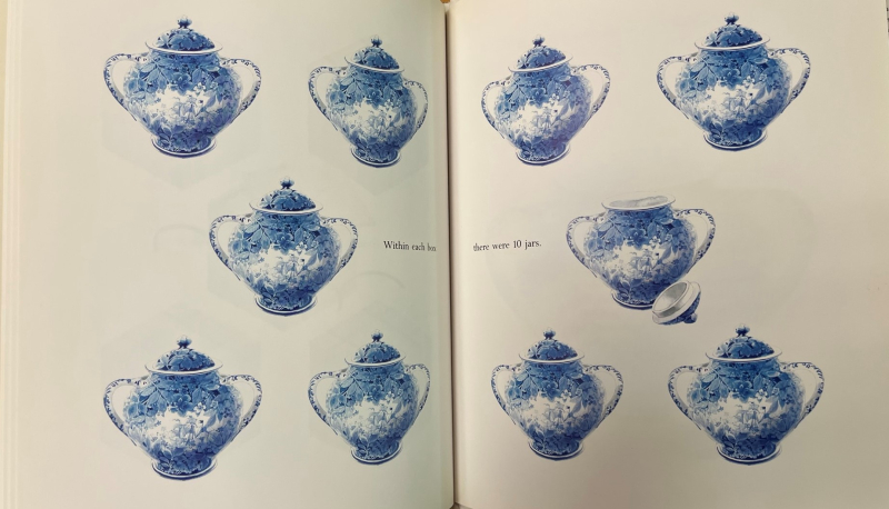 Page showing 10 porcelain jars with the text "within each box there were 10 jars."