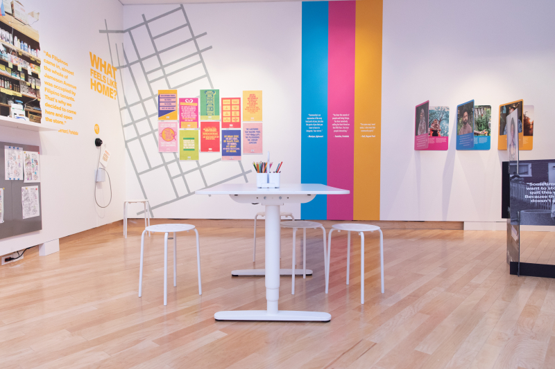 Table with writing supplies in Block by Block exhibition at TD Gallery