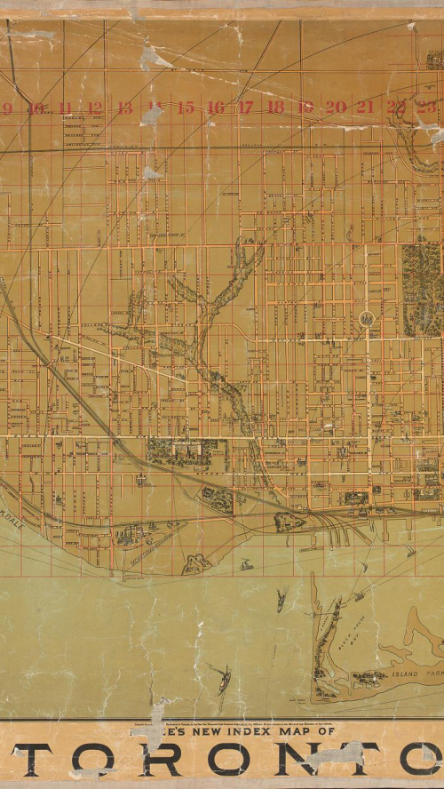 Portion of old worn map of what is now downtownToronto Portion of old worn map of what is now downtownToronto
