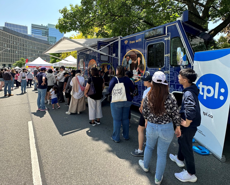 TPL's bookmobile Big Blue at the 2023 Word on the Street festival TPL's bookmobile Big Blue at the 2023 Word on the Street festival