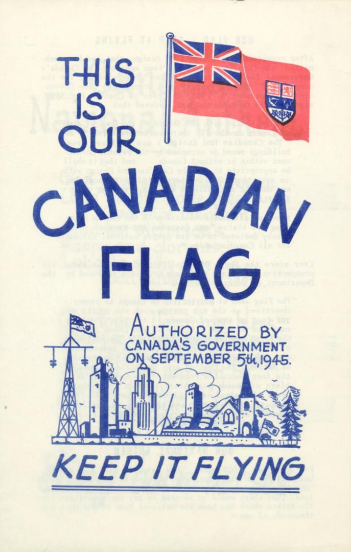 Simple illustration of skyline and flag with union jack and text reading this is our flag keep it flying