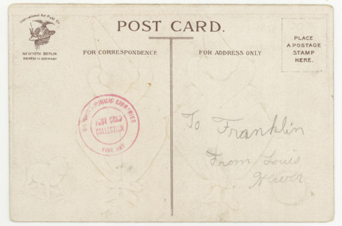 Vintage Valentine Postcard back To Franklin from Louis Hewer
