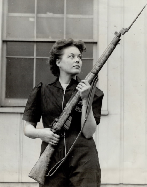 1942 photo: Trigger Guard Inspector at Small Arms, Mrs. Norma Sieffert