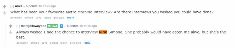 Matt Galloway Reddit AMA Nina Simone quotation