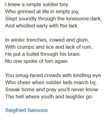 Siegfried Sassoon poem Suicide in the Trenches 