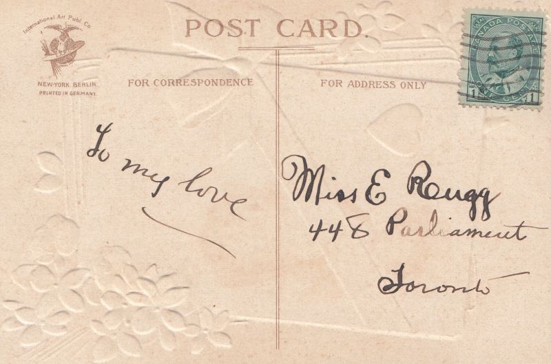 Vintage Valentine's Day postcard back of Sweetheart Think of Me message says To My Love