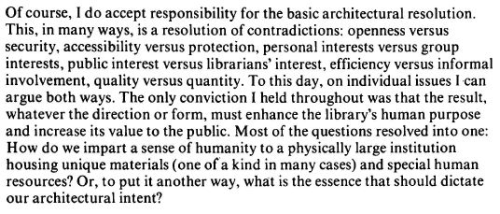 Raymond Moriyama architect's remarks enhance the library's human purpose