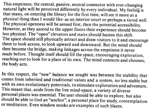 Raymond Moriyama architect's remarks the core and personal space within the library