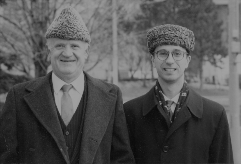 Bill and his Dad wearing similar persian lamb hats. 