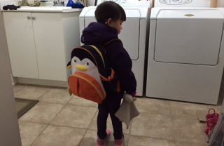 Daughter getting ready for school